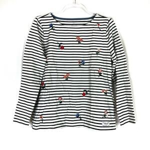 Talbots Petite | White Black Stripe Floral Embroidered Sweater Womens LP